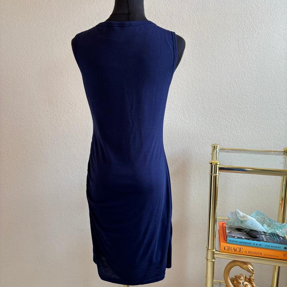 BTFBM‎ Size S Ruched Bodycon Dress Sleeveless Tank Style Navy Blue Mini Casual - Picture 4 of 16